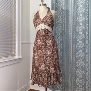 Halter dress brown paisley crochet floral